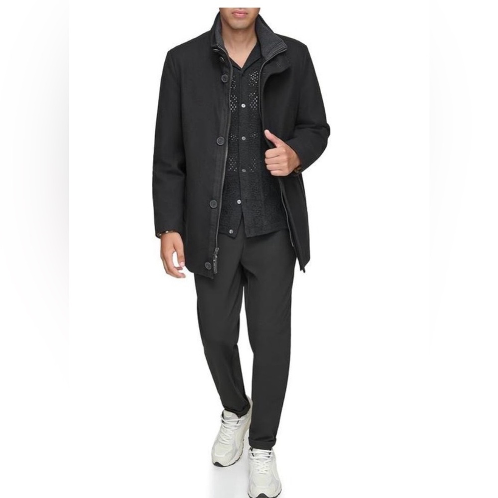 Andrew Marc Men's Black Wool Blent Car Coat